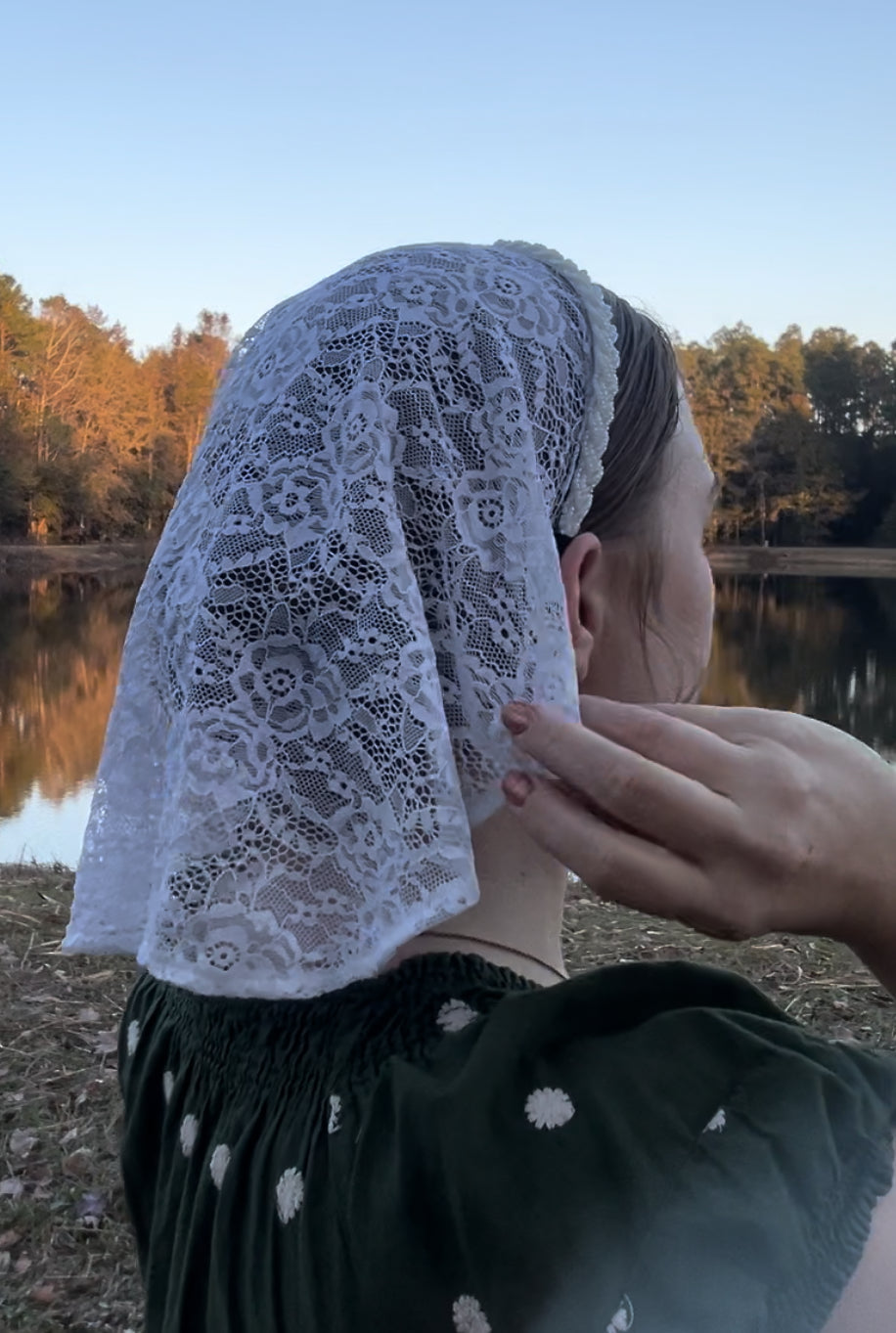 Customizable White Hanging Veil on Jeweled Headband